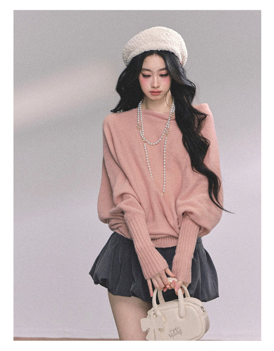 ShaoYeYan Minimalist Chic Off-Shoulder Loose Fit Sweater