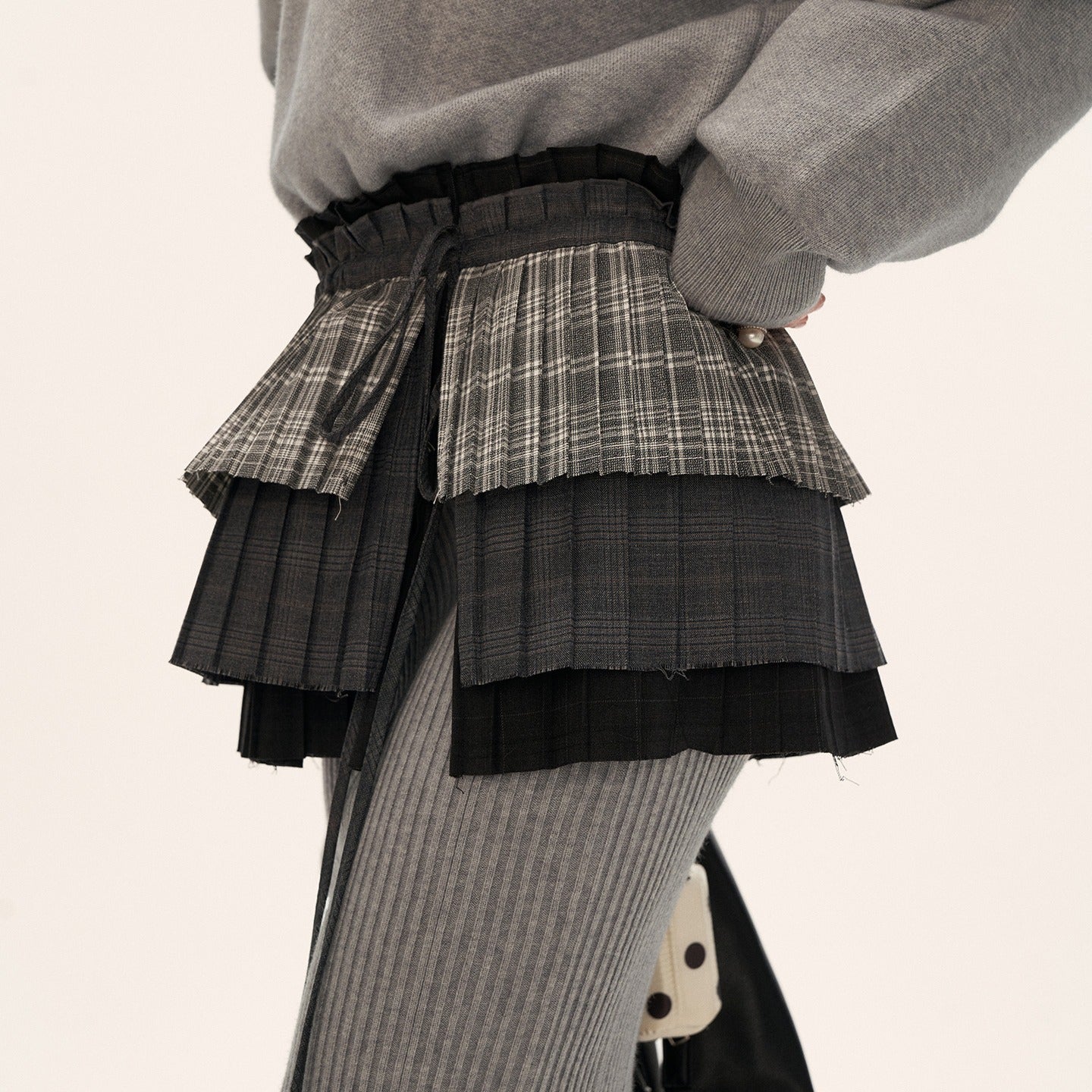 MAMC Pleated Plaid Layered Apron Skirt