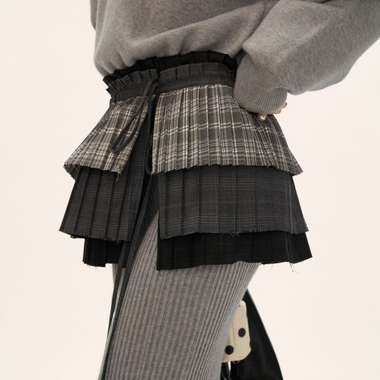 MAMC Pleated Plaid Layered Apron Skirt