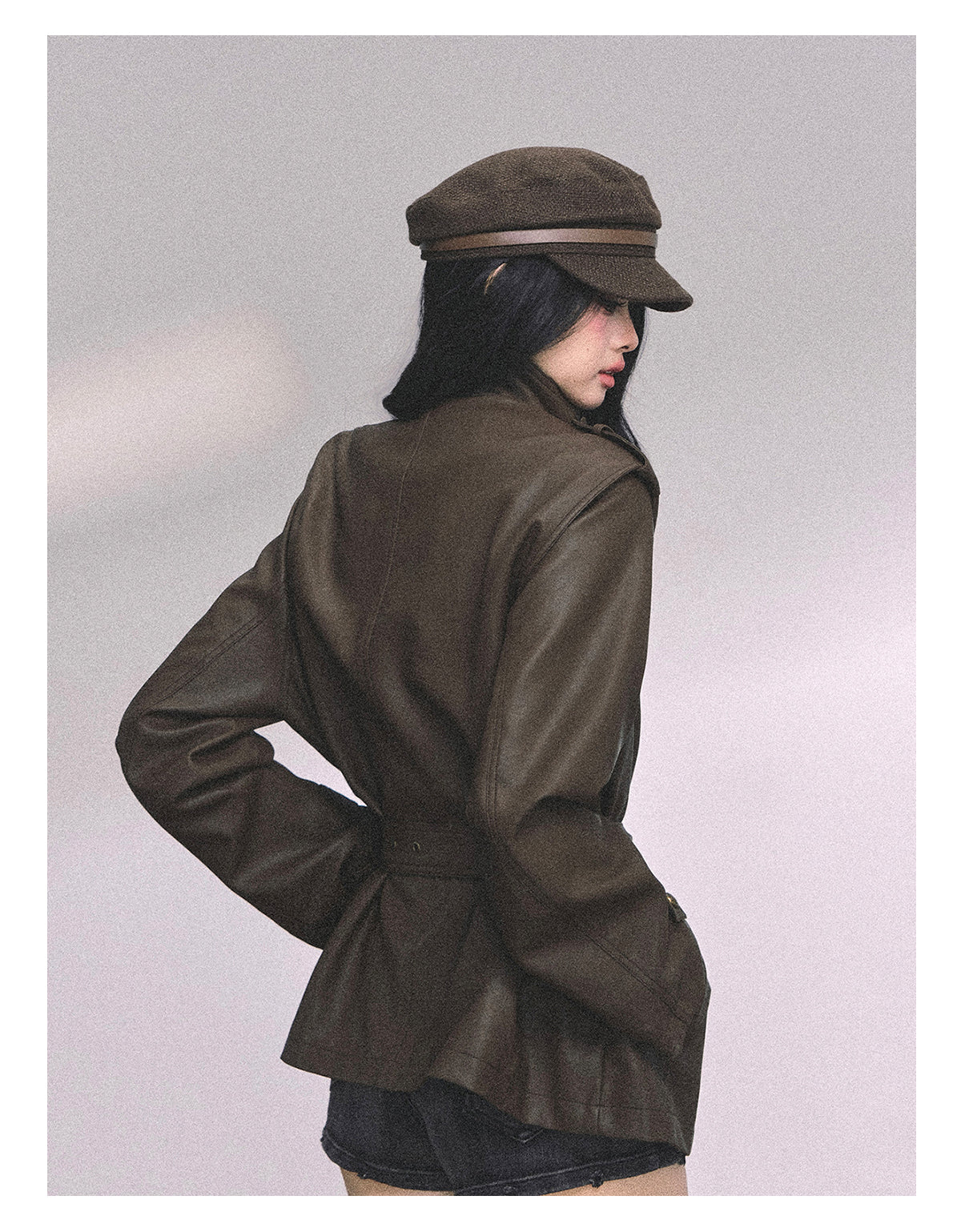 ShaoYeYan UK Time Zone Loose Fit Biker PU Leather Jacket