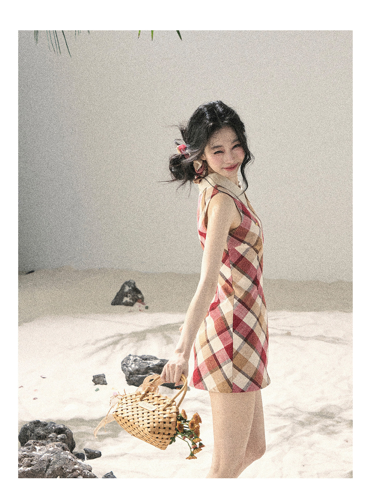 ShaoYeYan Aomalm Seaside Sunset French Polo Collar Argyle Dress