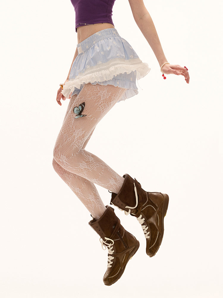MAMC Polka Dot Layered Camisole & Striped Floral Mini Skirt