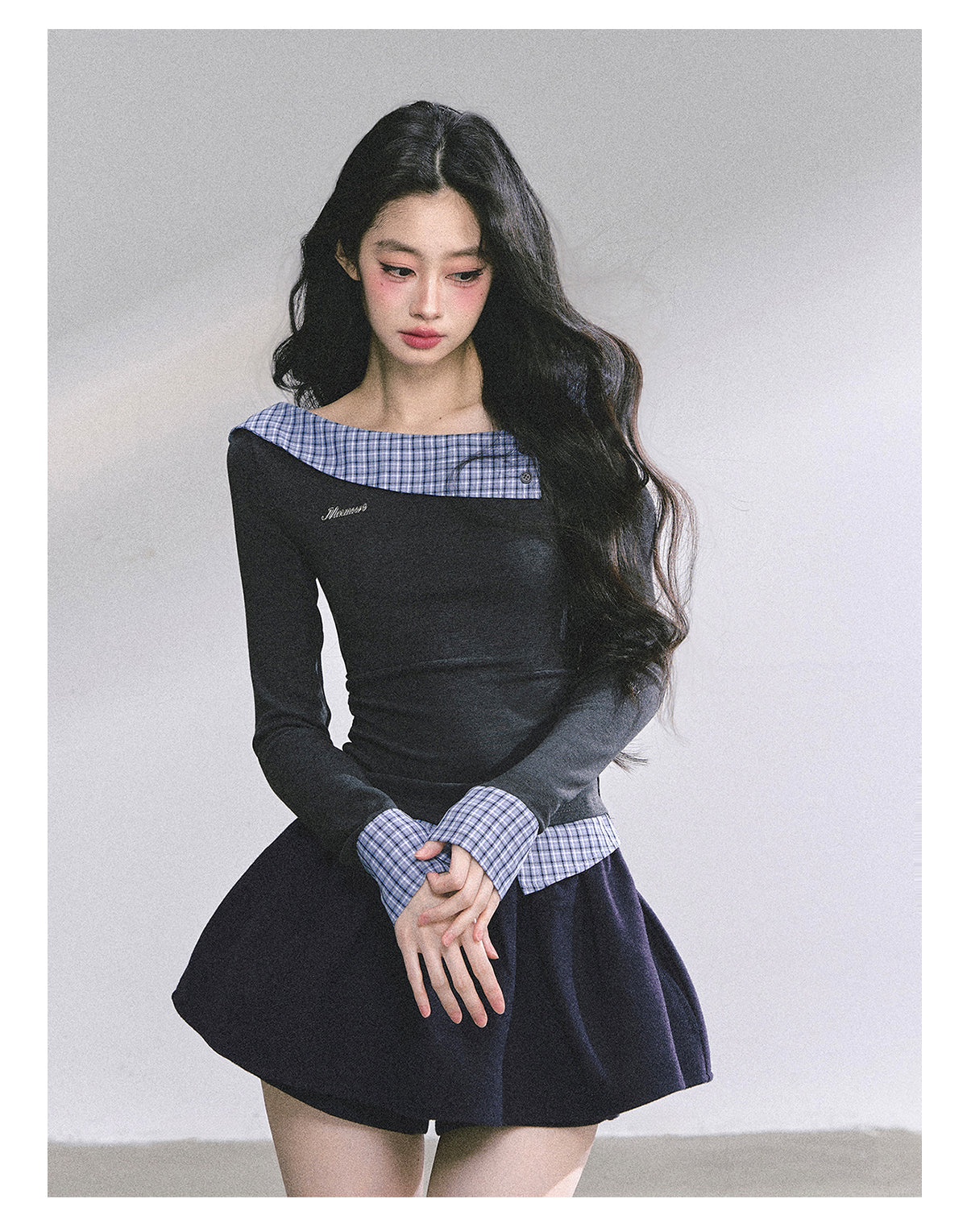 SHAOYEYAN Mock Two-Layer Waist-Defining Striped Tee