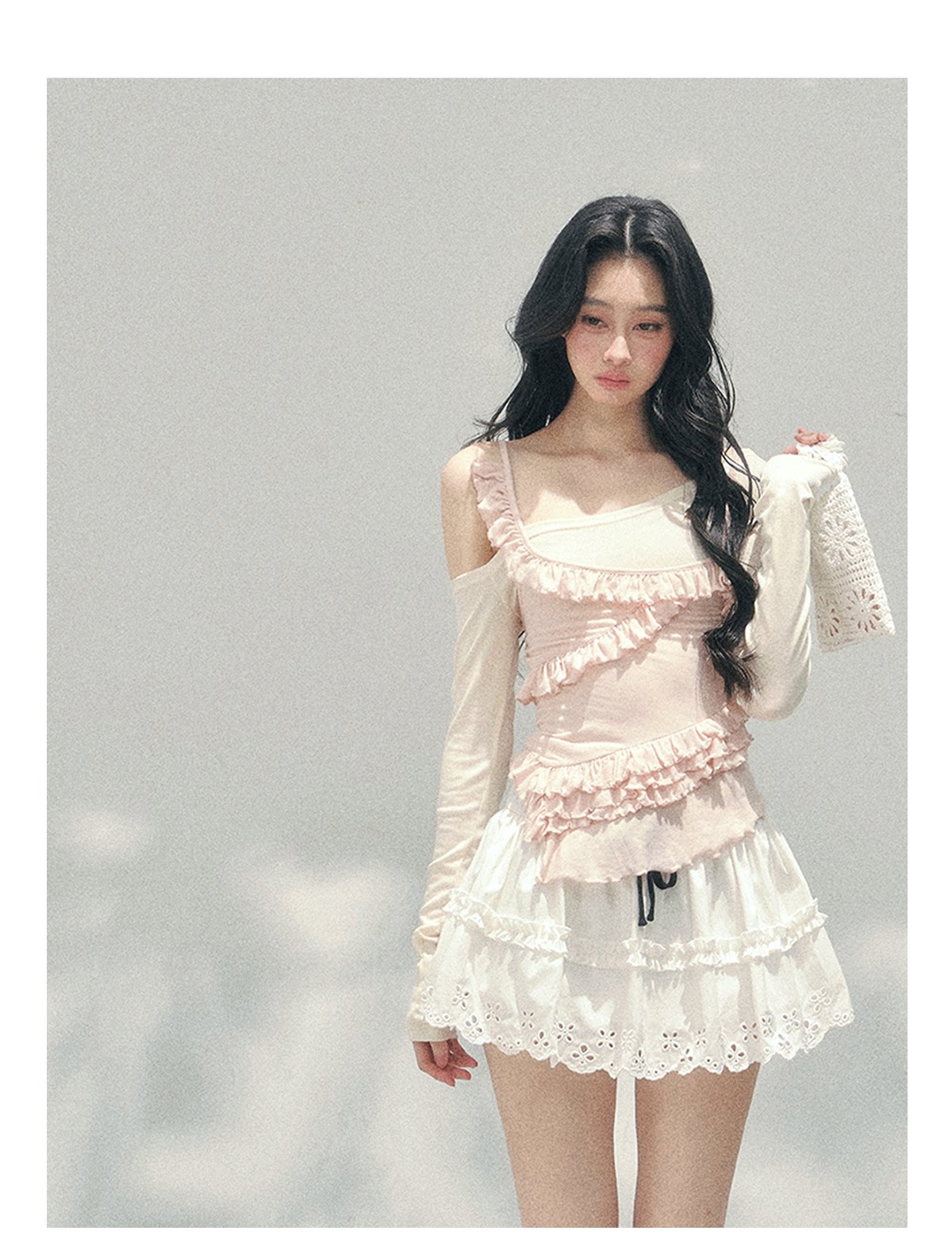 ShaoYeYan Aomalm Frosted Tenderness Fake Two-Layer Ruffle Top