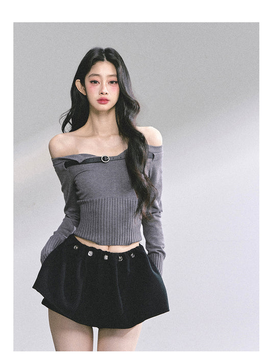SHAOYEYAN Off-Shoulder Long Sleeve Knit Tee