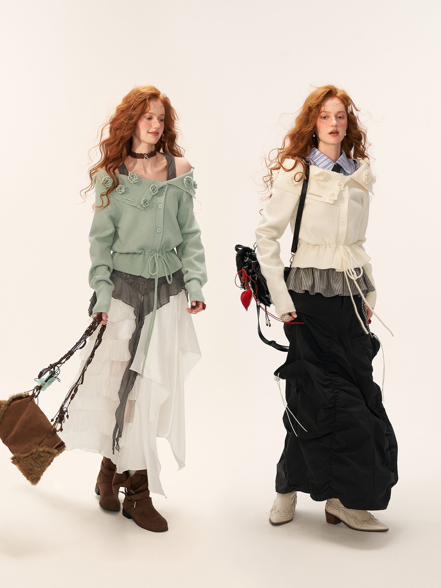 MAMC Off-Shoulder Rose Button Sweater