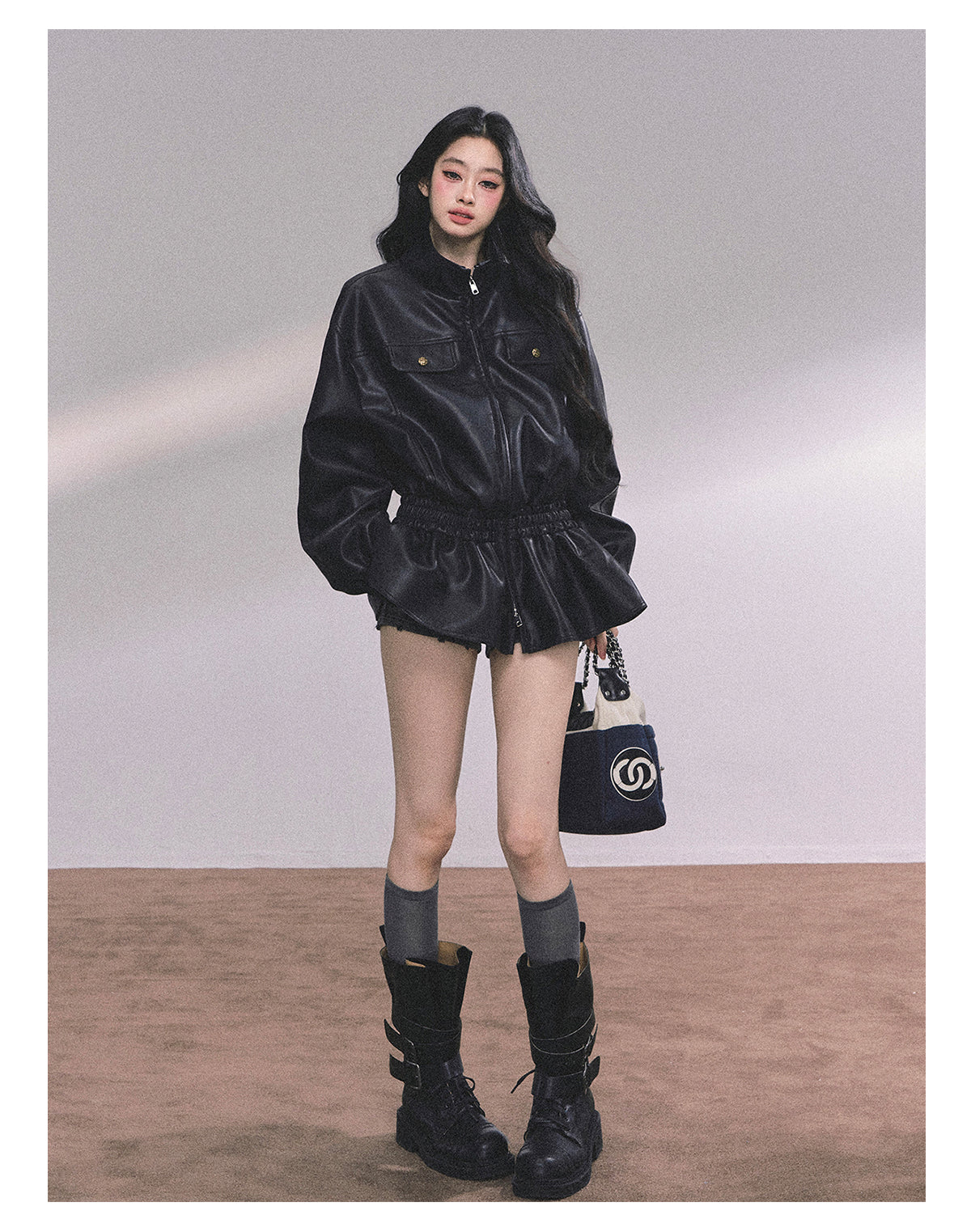 ShaoYeYan Ethiopian Wilderness Loose Fit Biker PU Leather Jacket