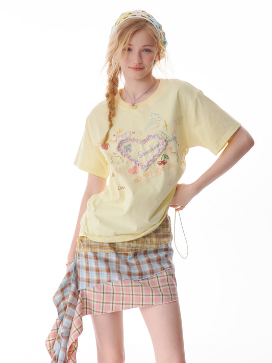 ziziFei Retro Love Print Oversized Tee