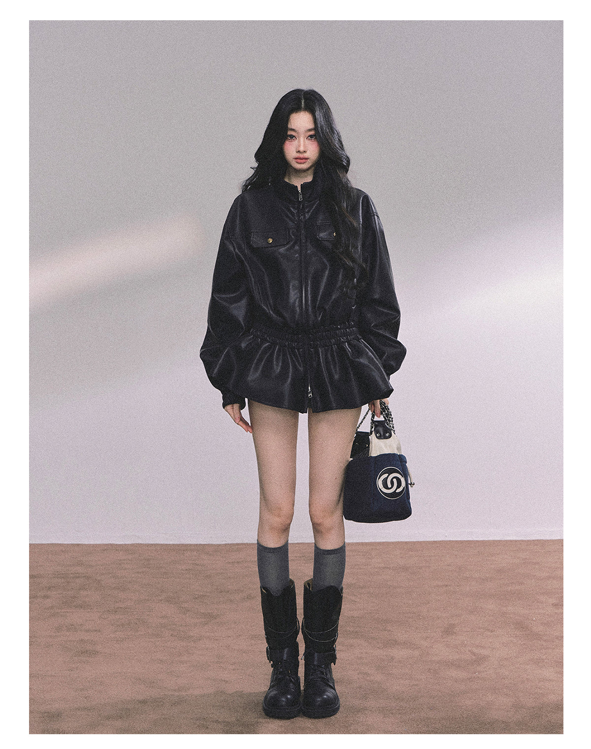 ShaoYeYan Ethiopian Wilderness Loose Fit Biker PU Leather Jacket