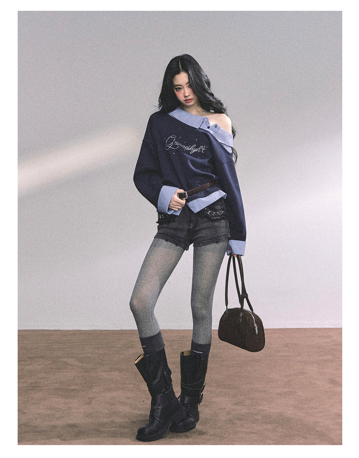 ShaoYeYan Leicester Girls High Fake Two-Piece American Plaid Hoodie