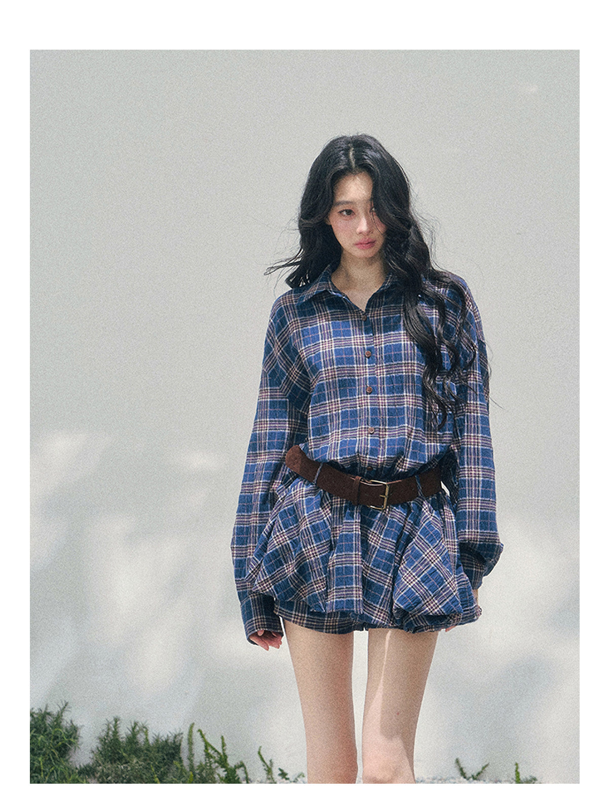 ShaoYeYan Aomalm Rain Traces on Windowpane Plaid Dress