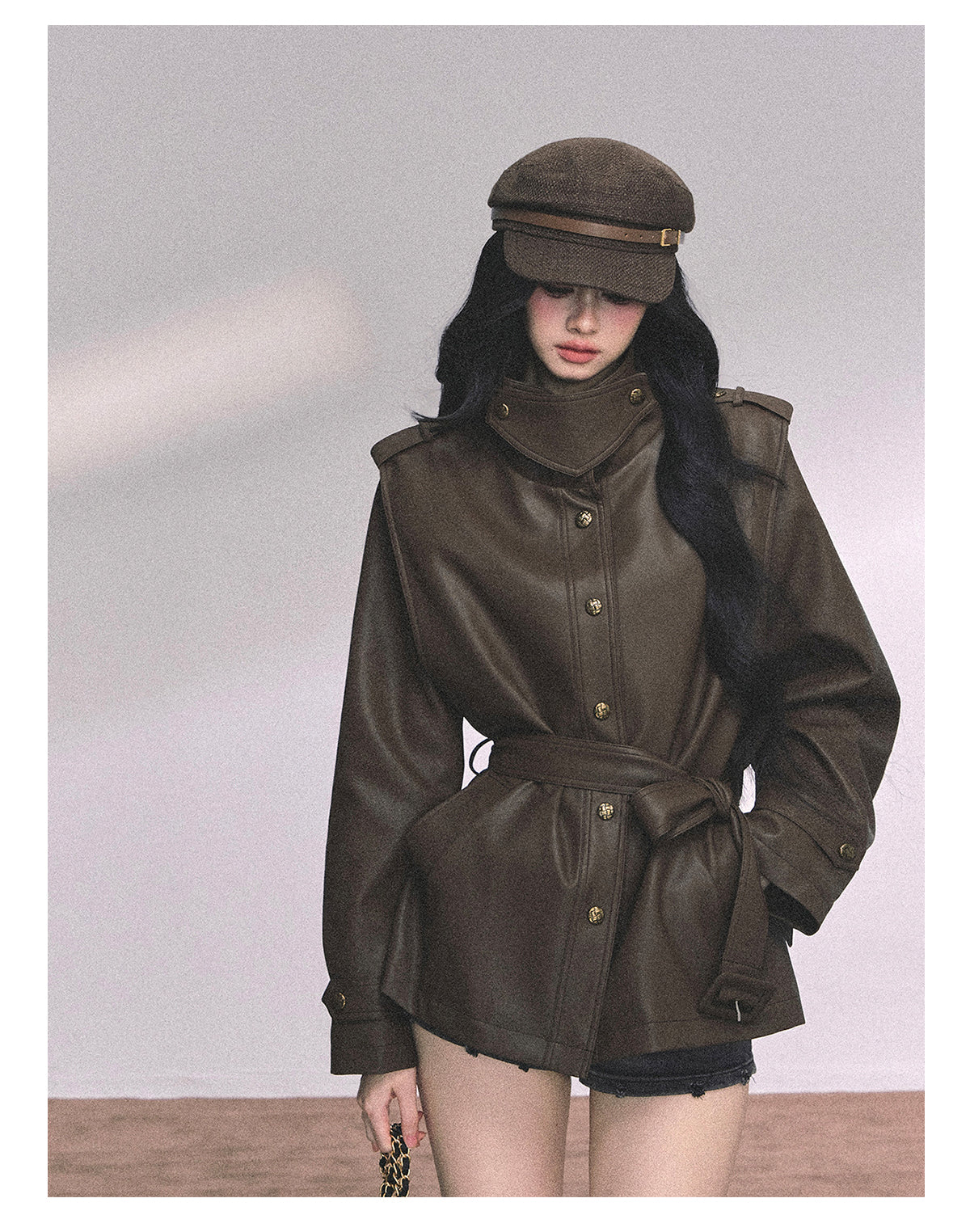 ShaoYeYan UK Time Zone Loose Fit Biker PU Leather Jacket