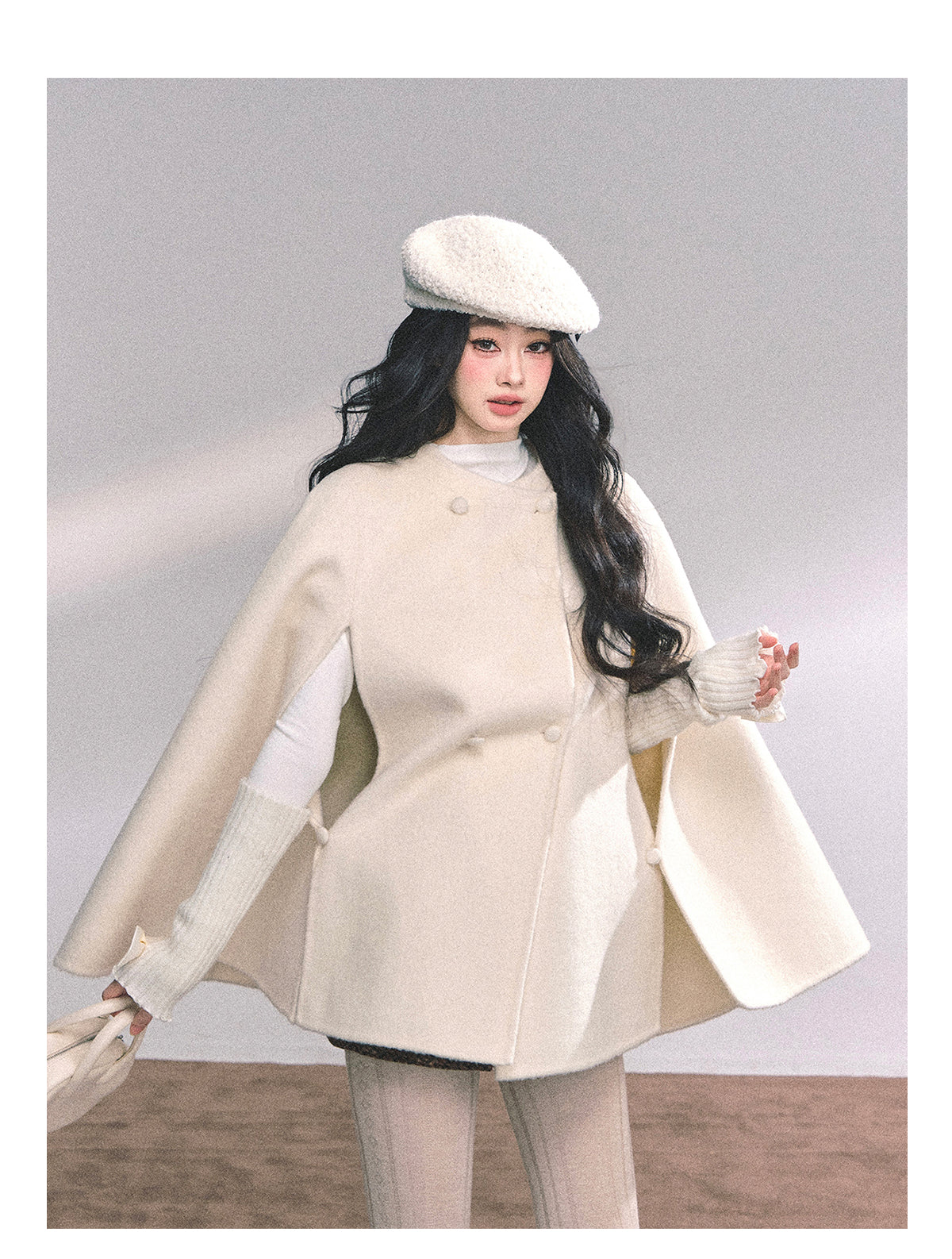ShaoYeYan Snowy Pearl French Rich Girl Wool Coat