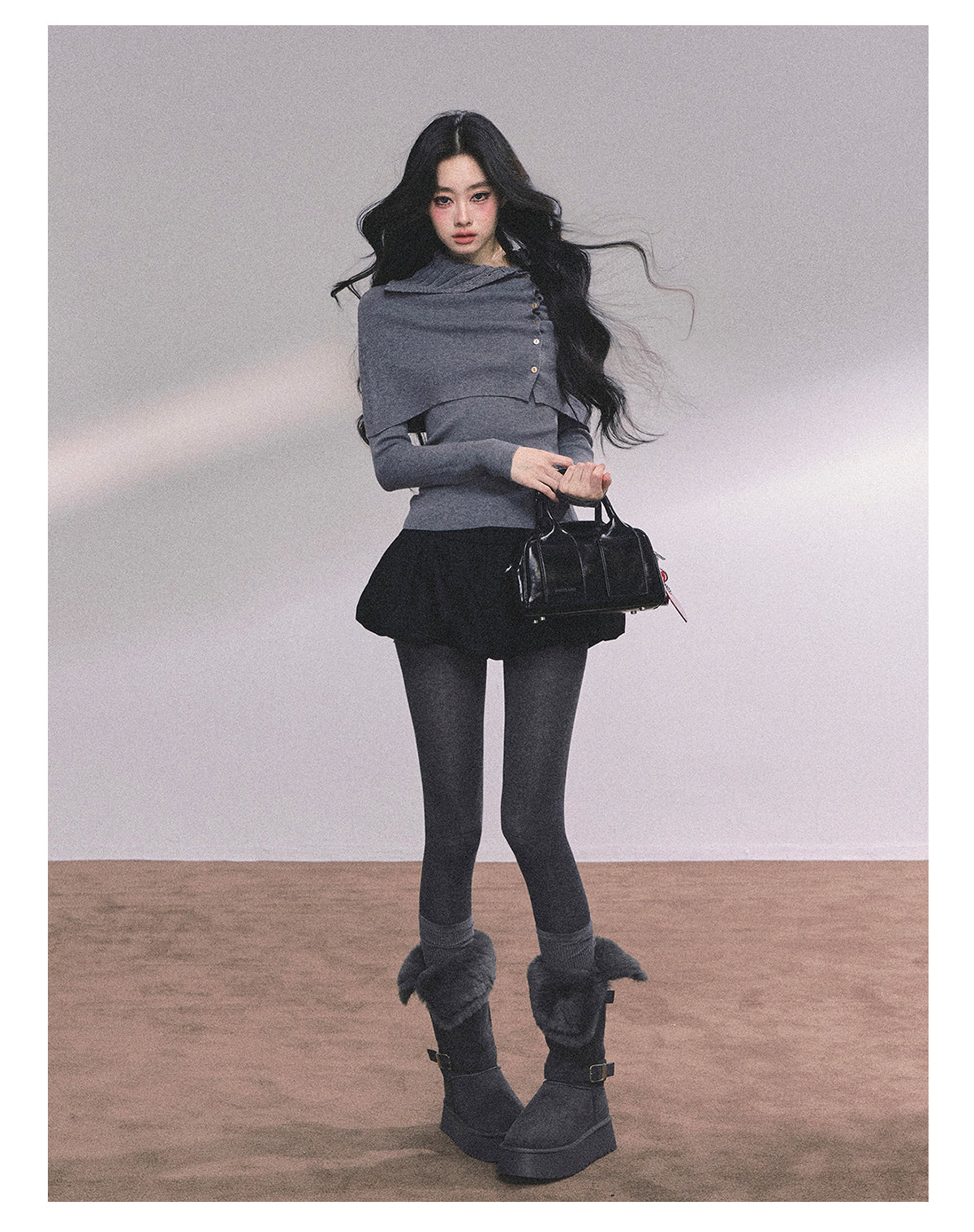 ShaoYeYan Noblewoman Waist-Defining Long Sleeve Knit Top