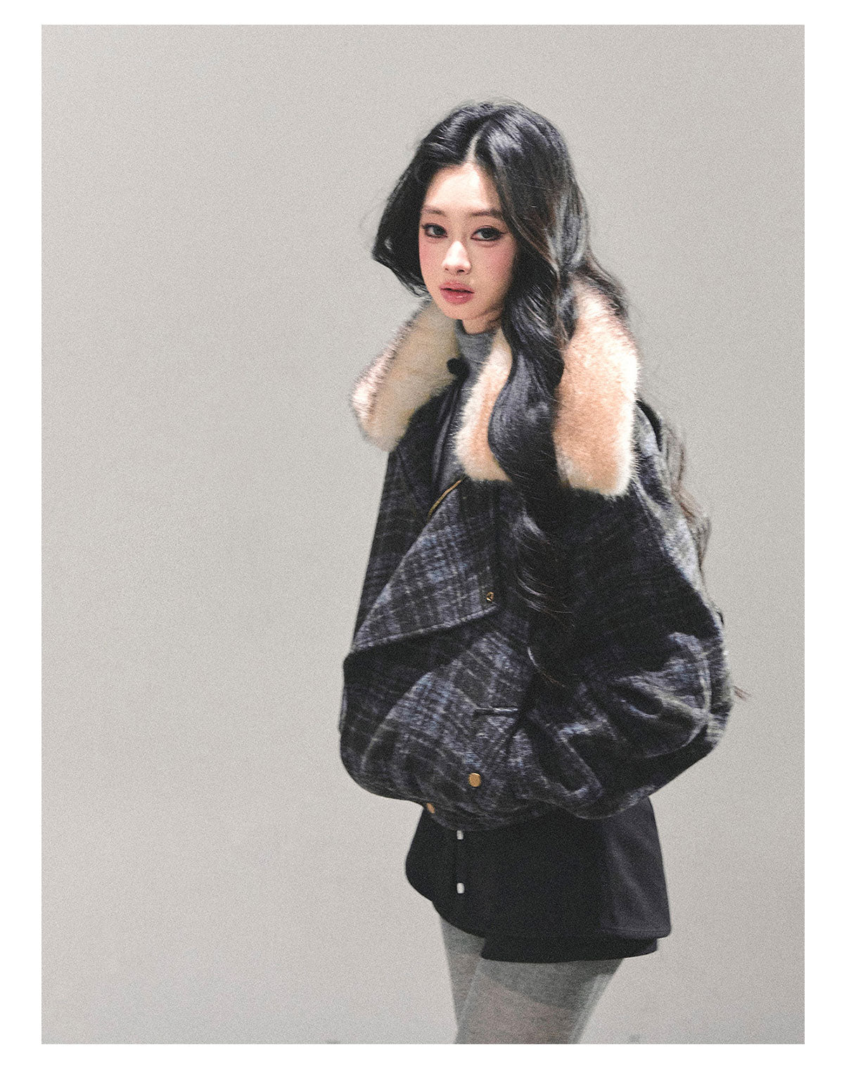 ShaoYeYan She's Less Gorgeous Than Fireworks Plaid Padded Coat