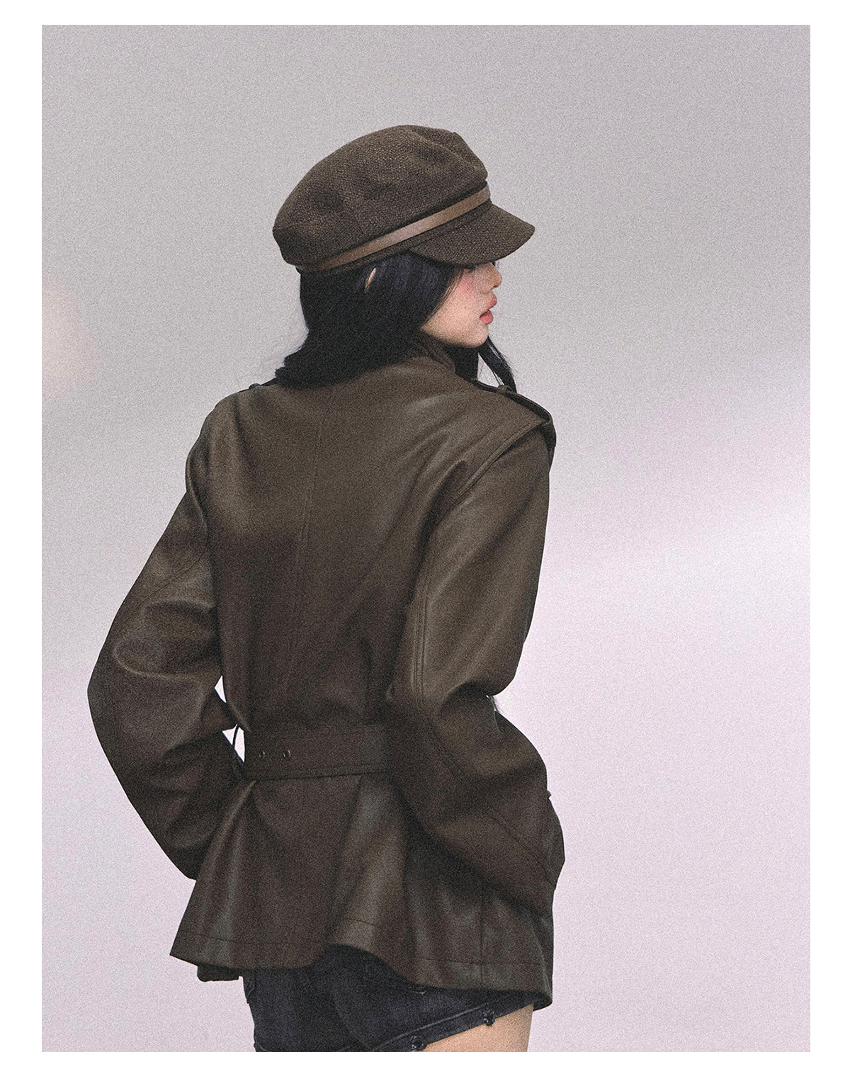 ShaoYeYan UK Time Zone Loose Fit Biker PU Leather Jacket