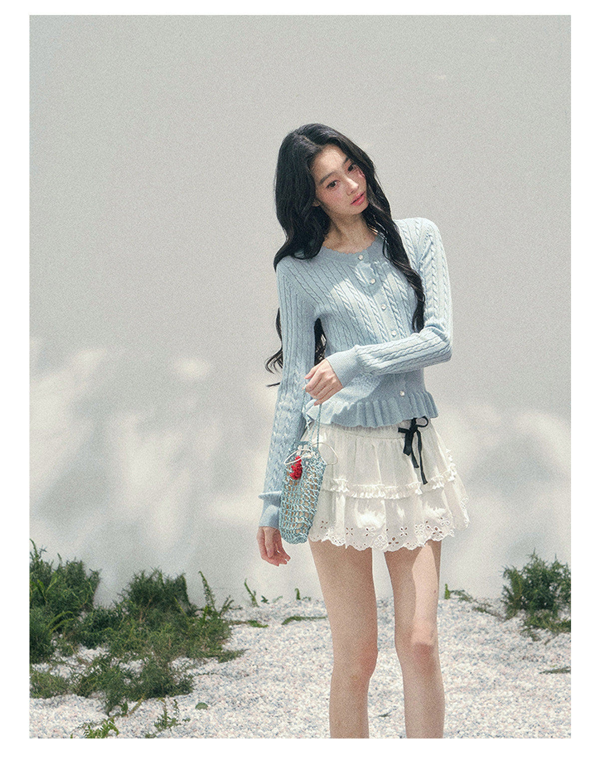 ShaoYeYan Aomalm Pearl's Gentle Ode Waist-Defining Ruffle Sweater