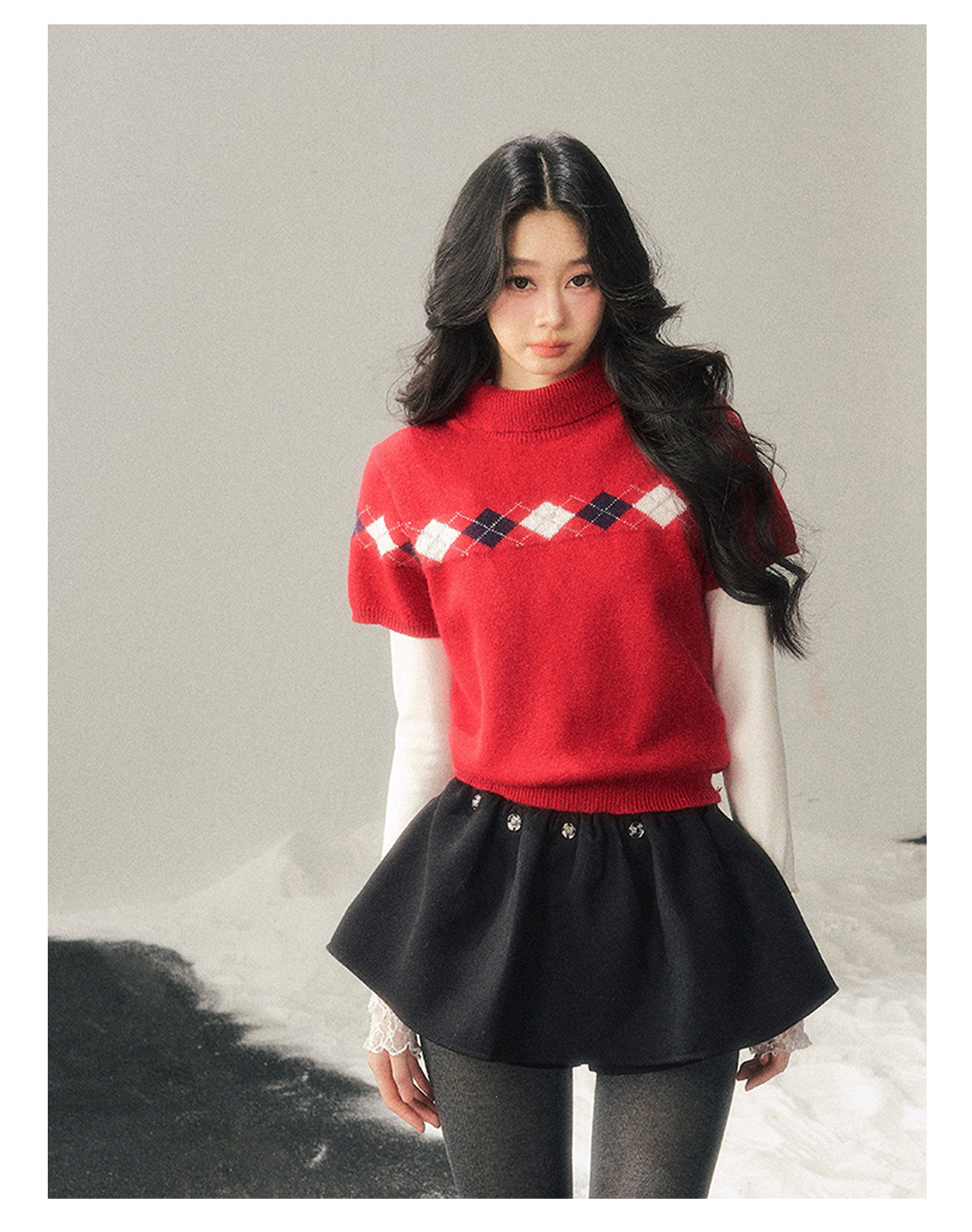 ShaoYeYan Aomalm Snow-Wrapped Christmas Letter Semi-Turtleneck Sweater