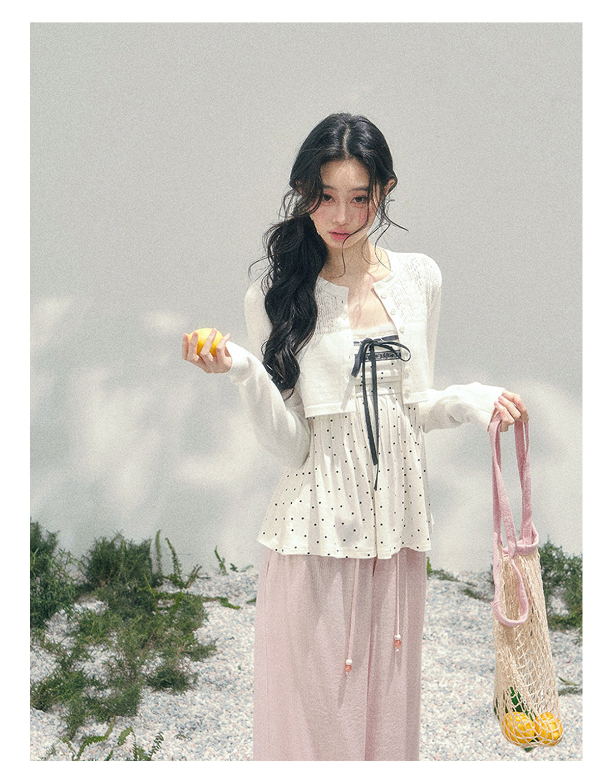 ShaoYeYan Aomalm Polka Dot Brandy French Lace Top & Jacket Set