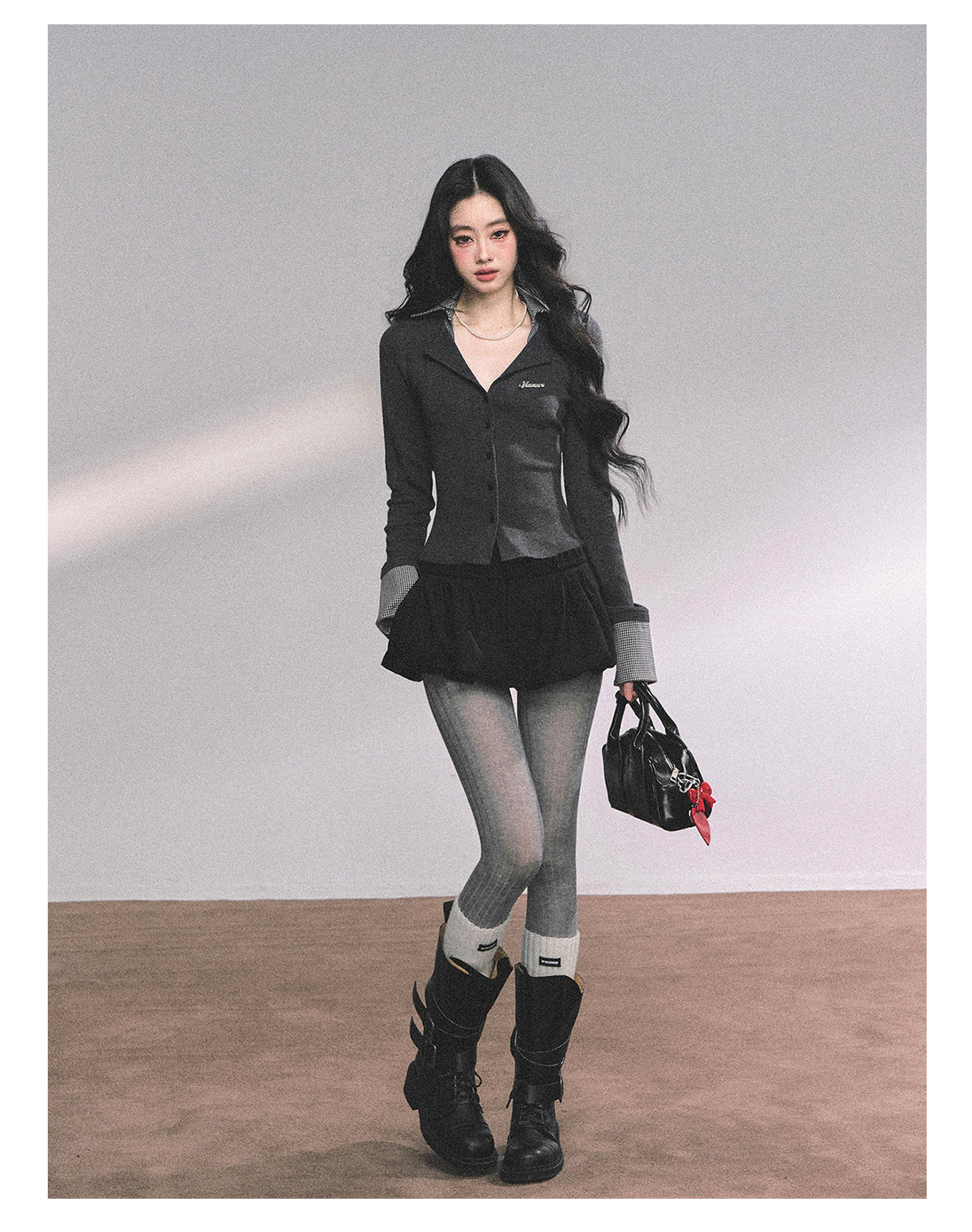 ShaoYeYan Transfer Student Girl Fake Two-Piece American Knit T-Shirt