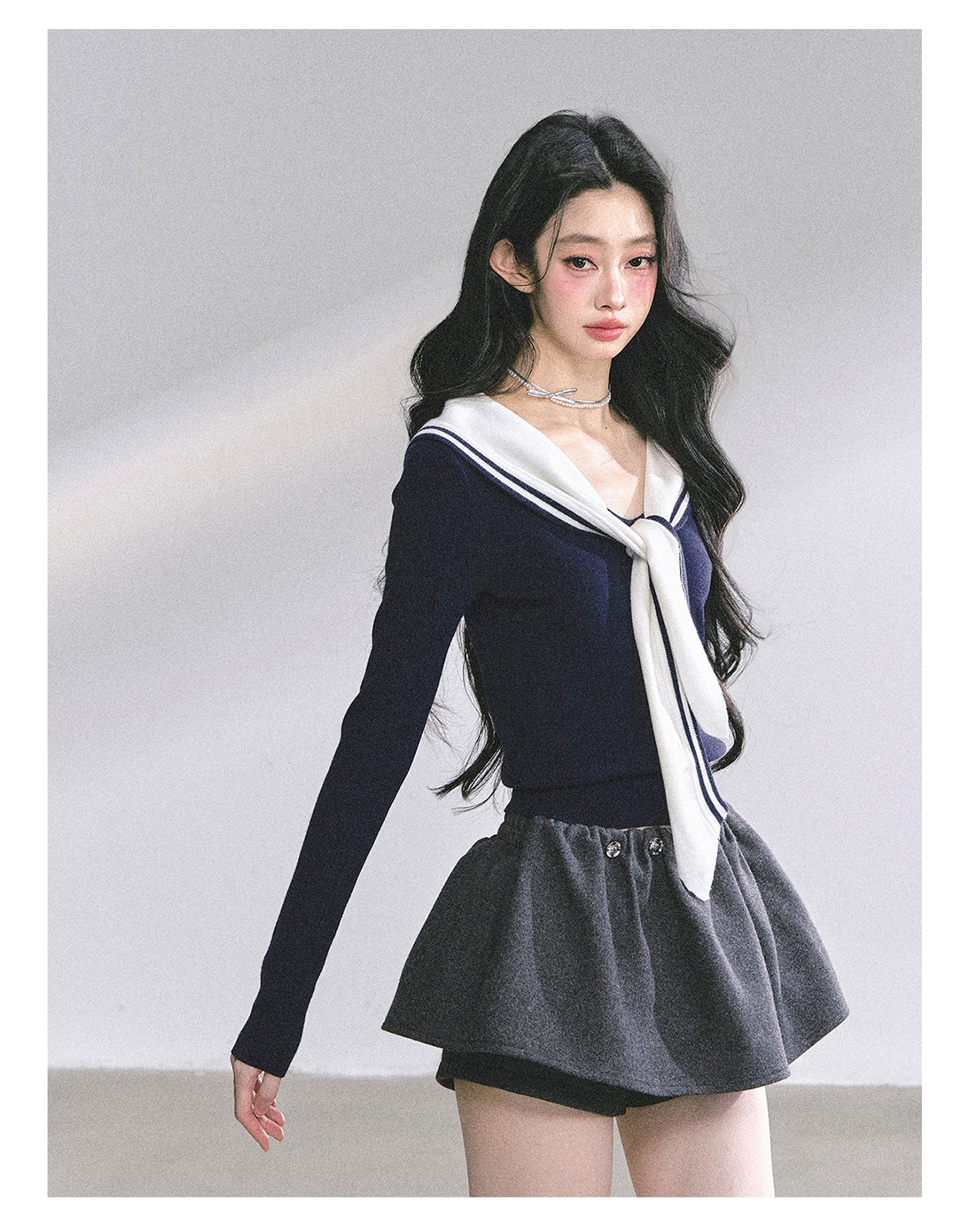 SHAOYEYAN American Long Sleeve Sailor Collar Slimming Tee