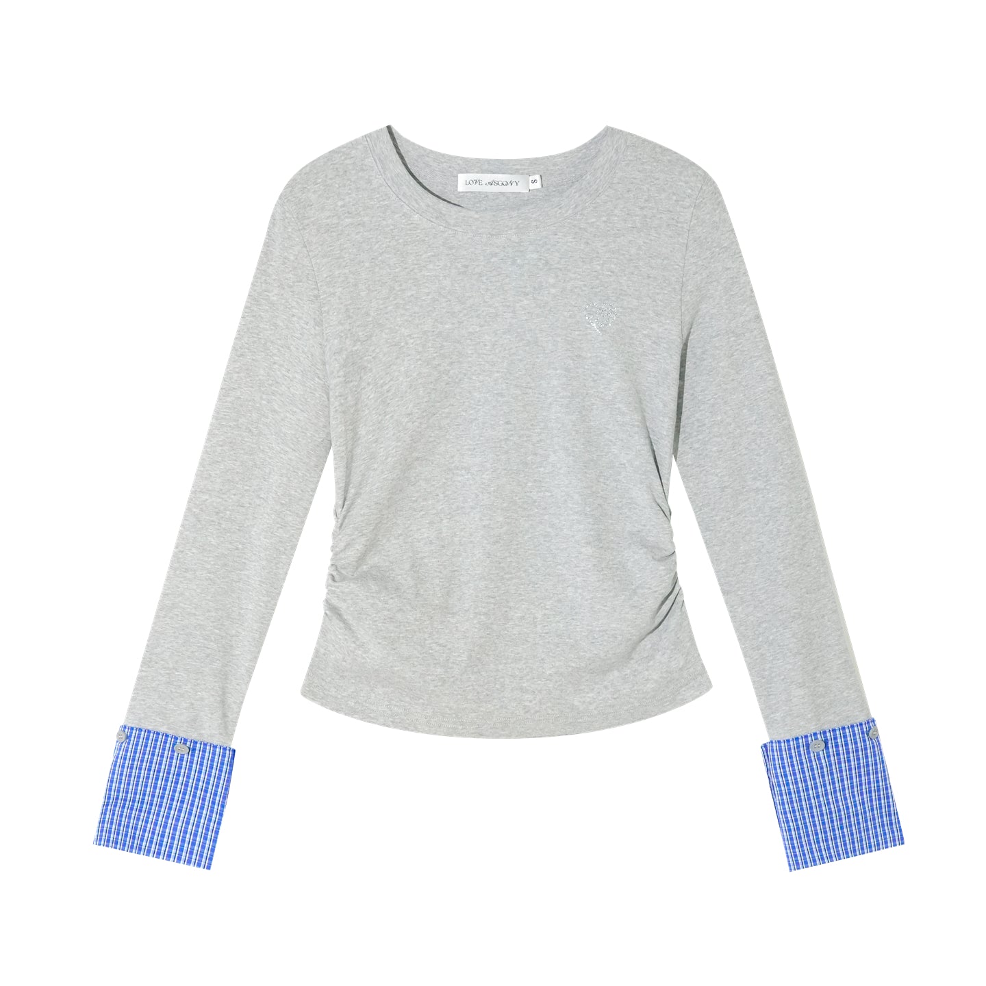 AsGony Detachable Cuff Plaid Long Sleeve T-Shirt