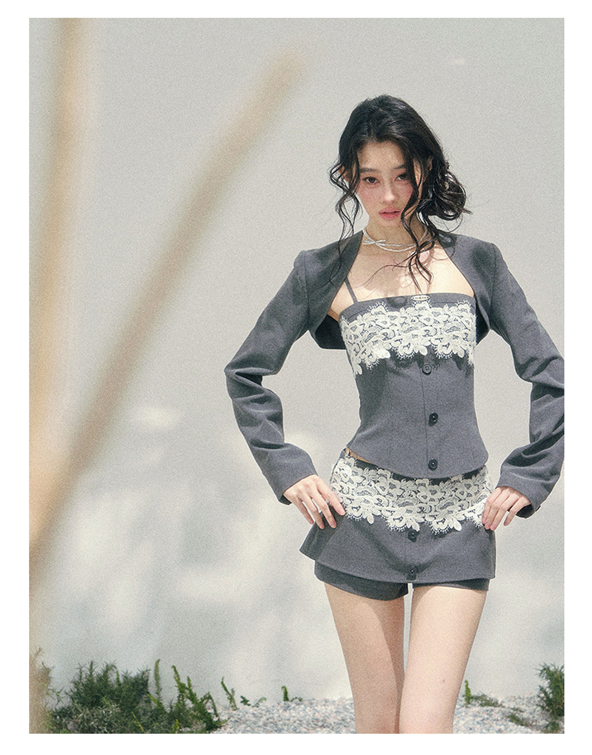ShaoYeYan Aomalm Lace Undercurrent French Three-Piece Set