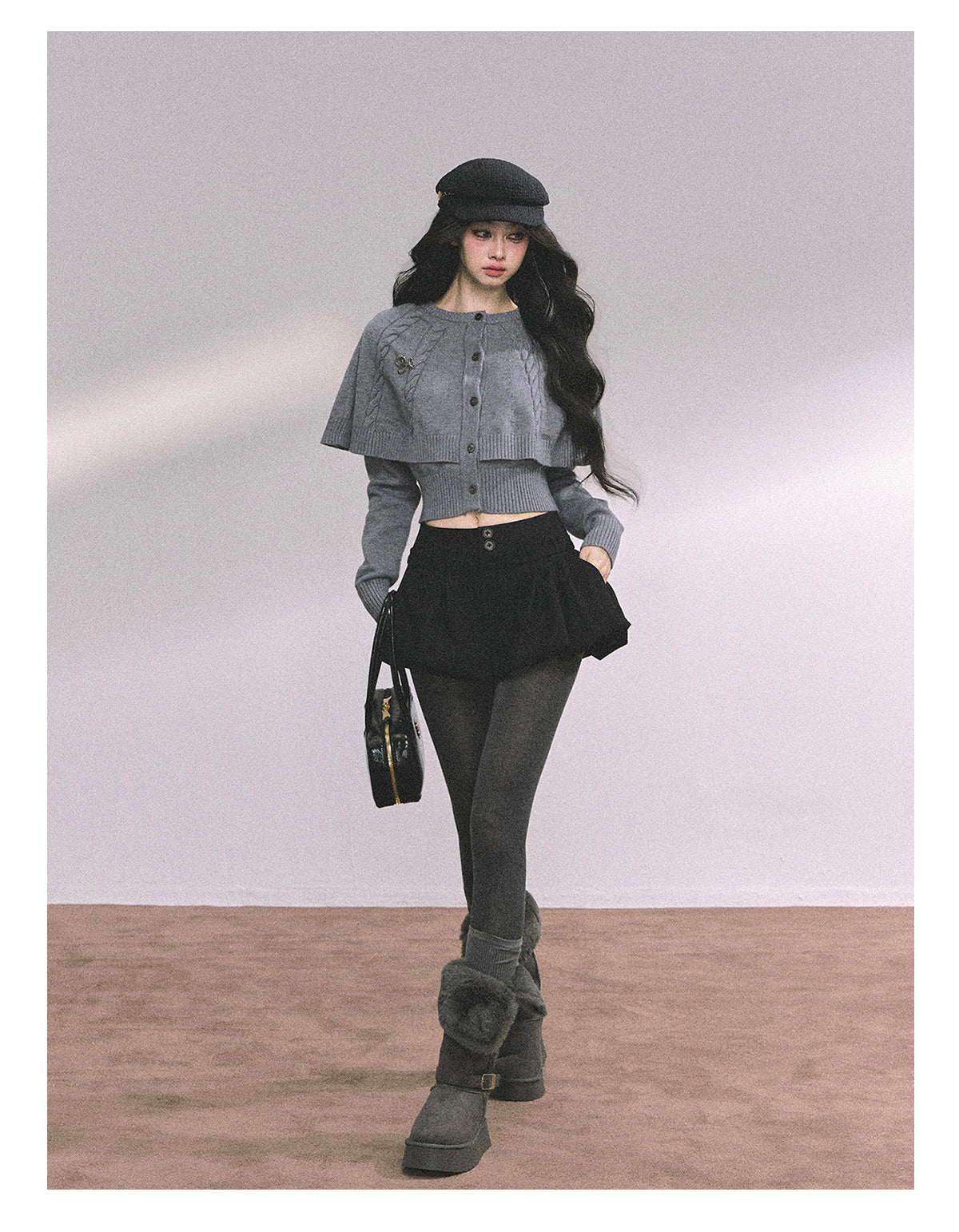 ShaoYeYan Miss Daisy American Knit Cable Cape Sweater