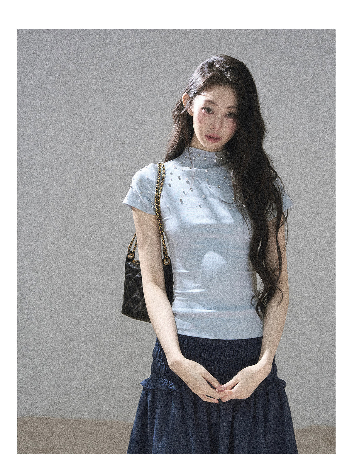 ShaoYeYan Aomalm Scattered Among the Stars Beaded Short Sleeve Top