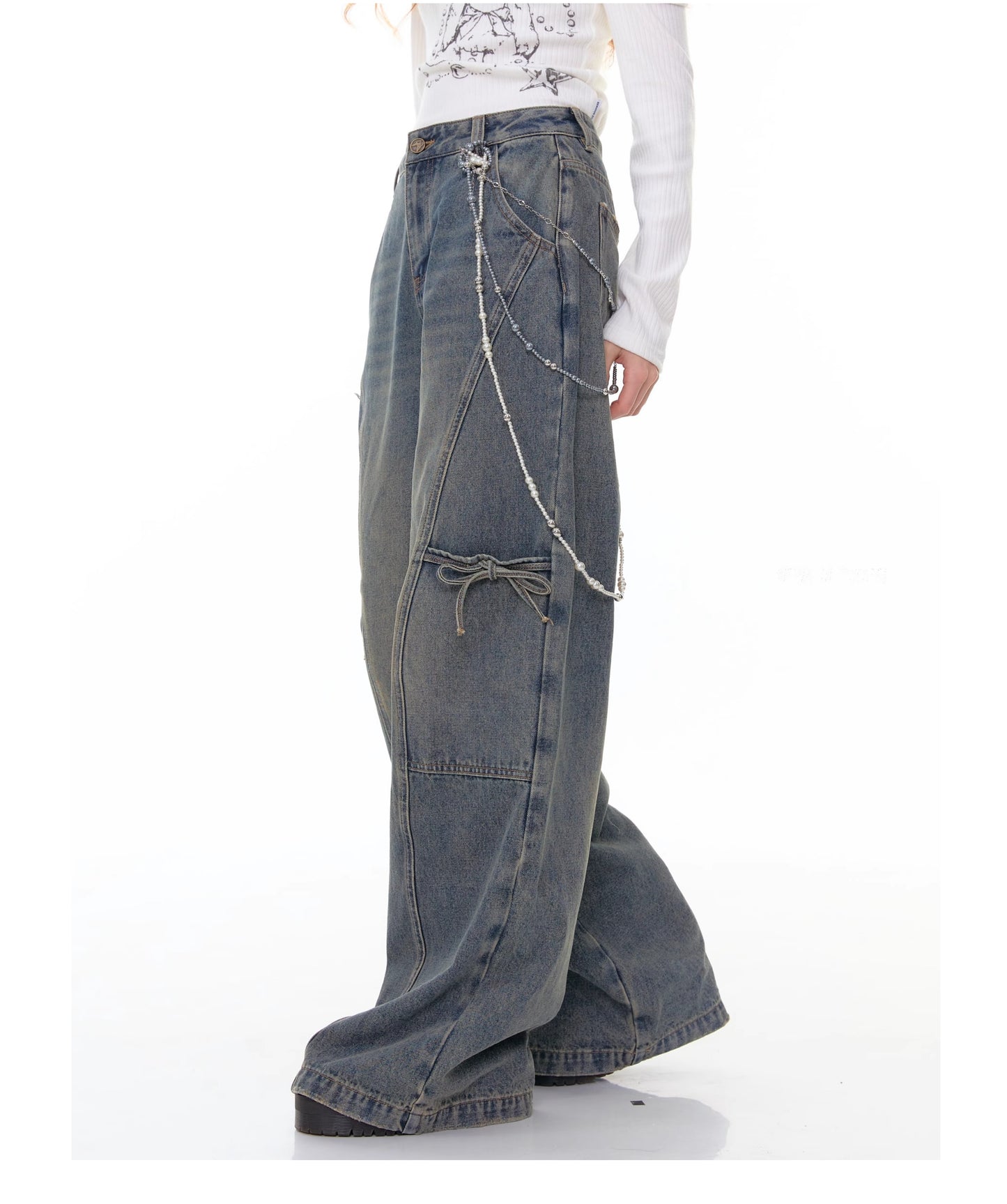 ZiziFei Bow-Detail Denim Pants