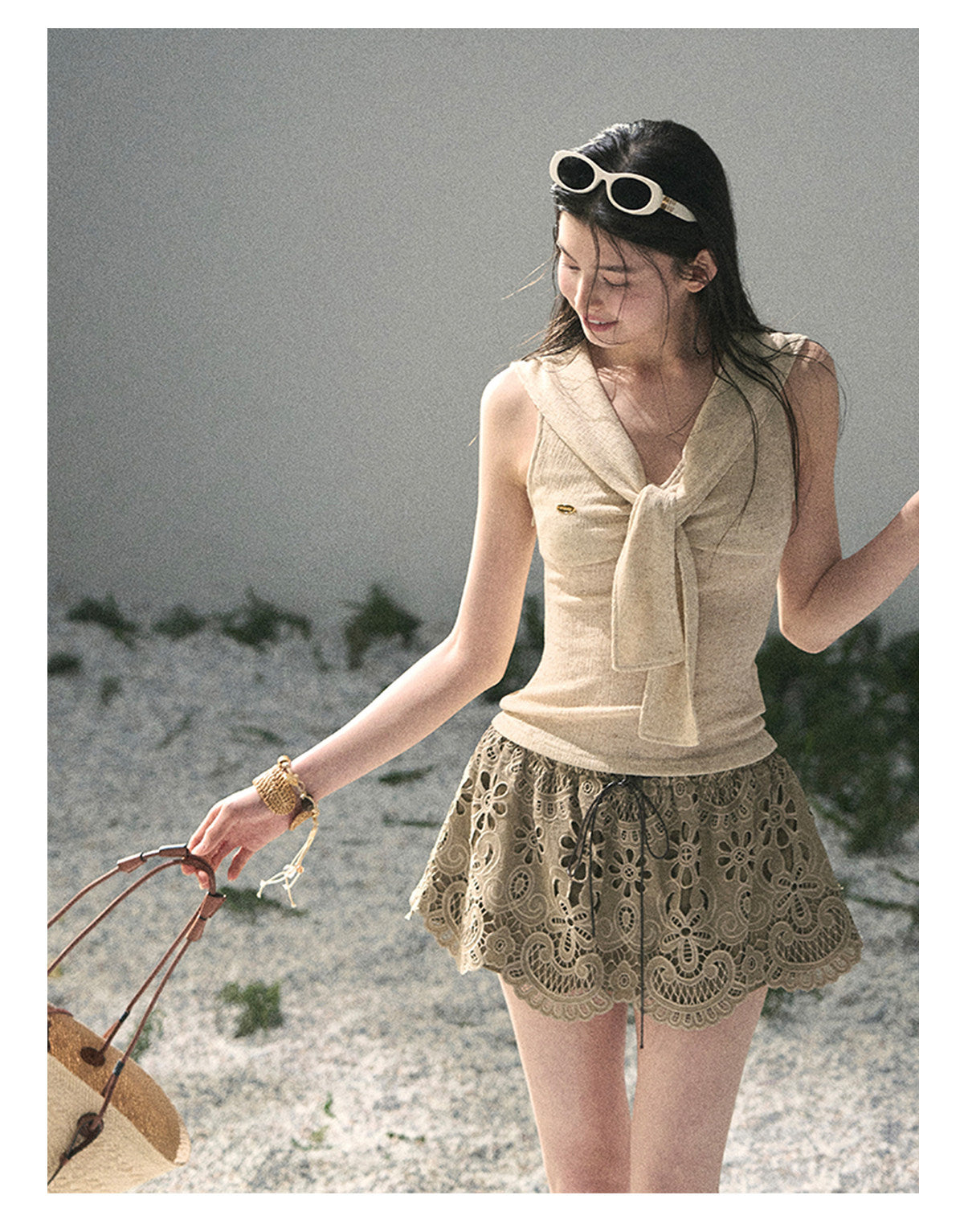 ShaoYeYan Aomalm Sea Breeze & Wheat Waves Fake Two-Layer Sailor Tee
