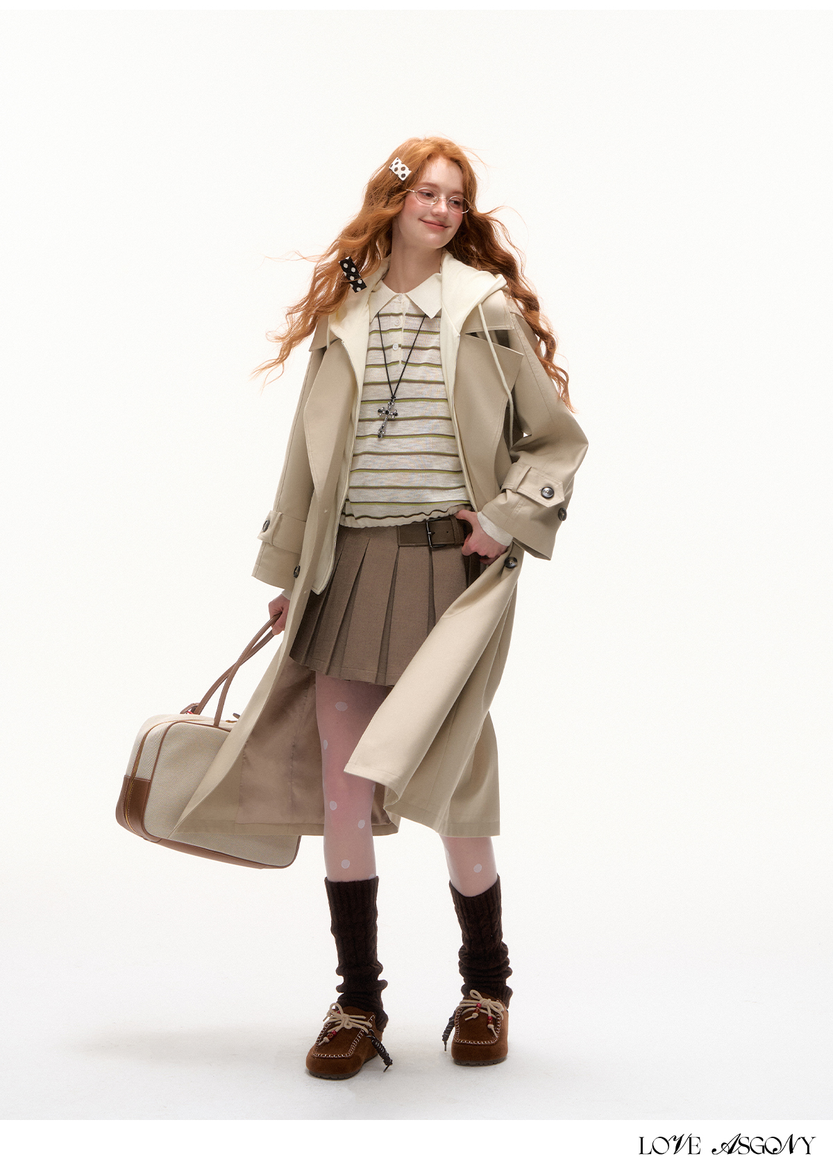 AsGony British Style Fake Two-Tone Long Trench Coat