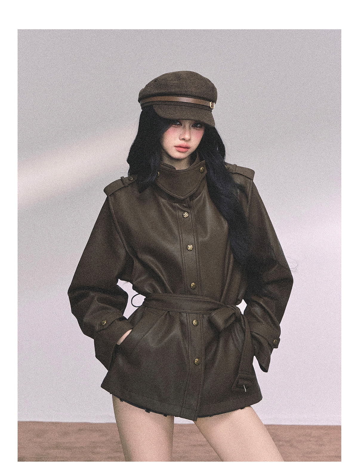 ShaoYeYan UK Time Zone Loose Fit Biker PU Leather Jacket