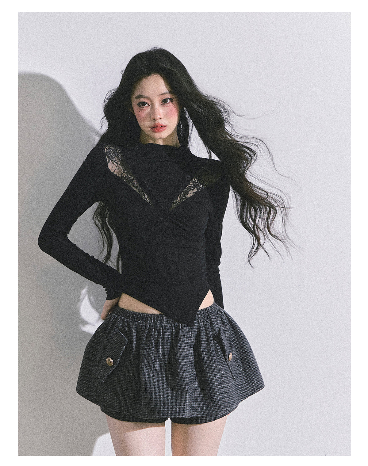 ShaoYeYan Showa Era Heiress Long Sleeve Lace Knit Crop Top