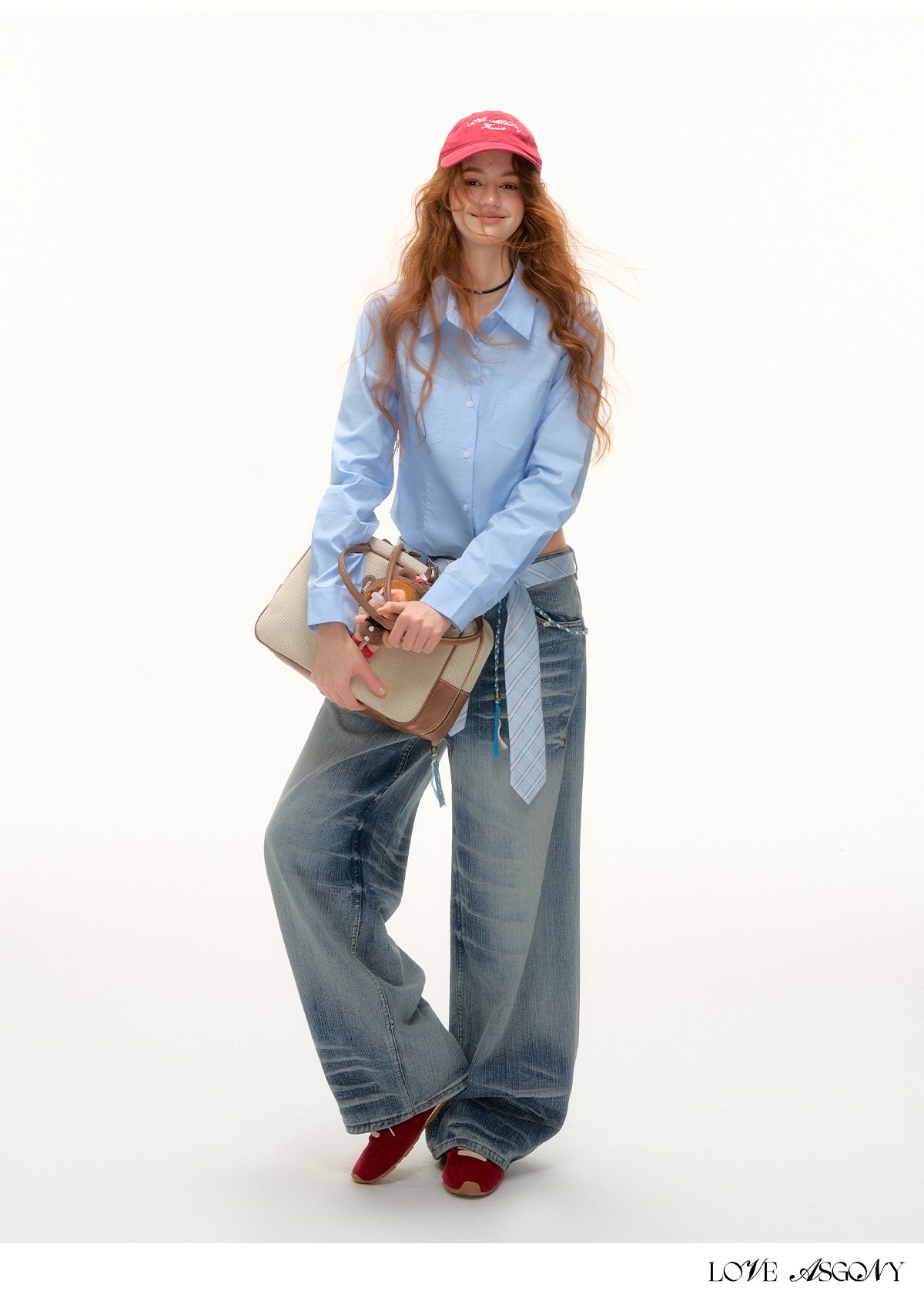 AsGony Solid Color Short Sleeve Embroidered Shirt