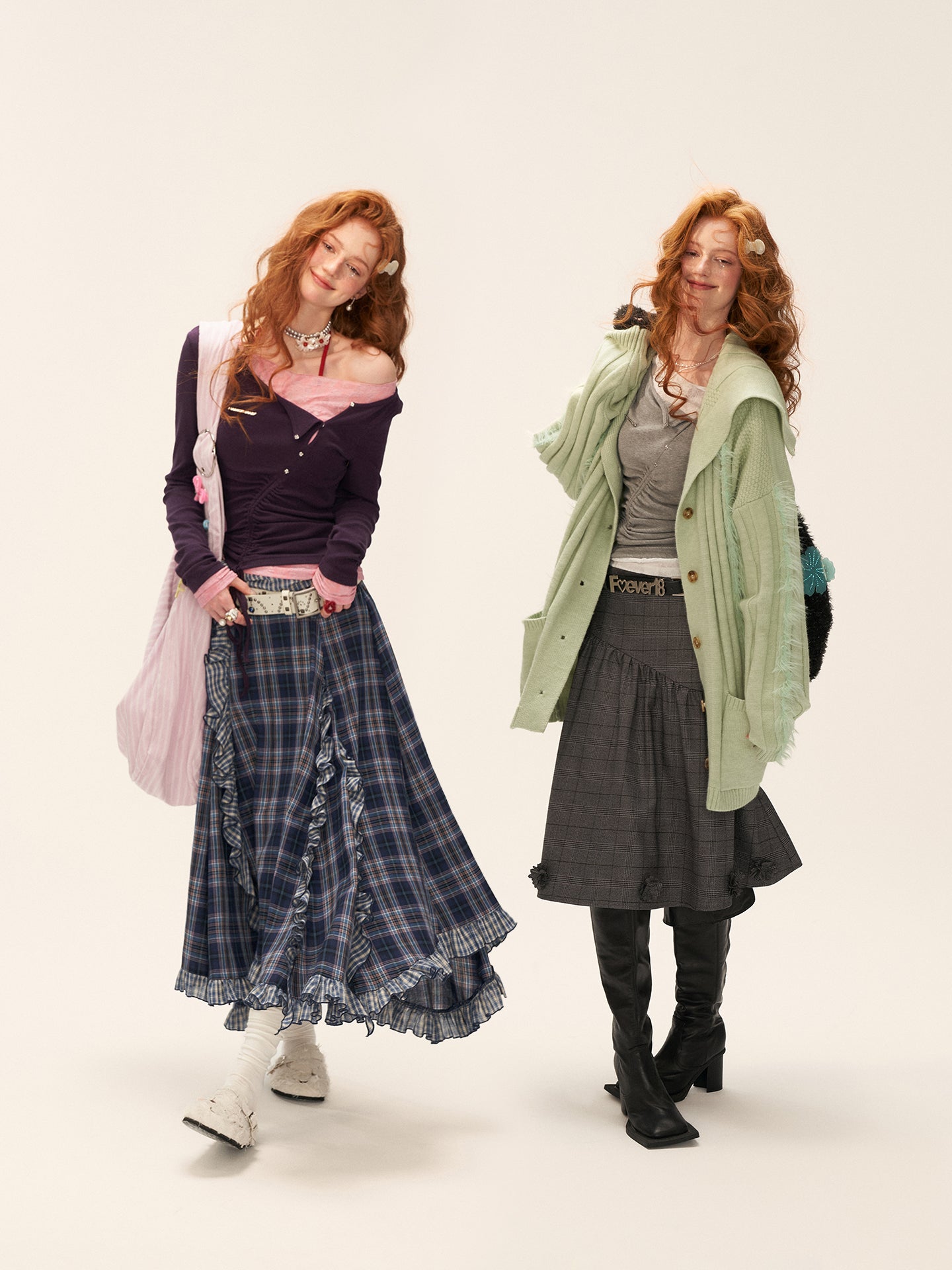 MAMC Off-Shoulder Lace Gather Long Sleeve T-Shirt