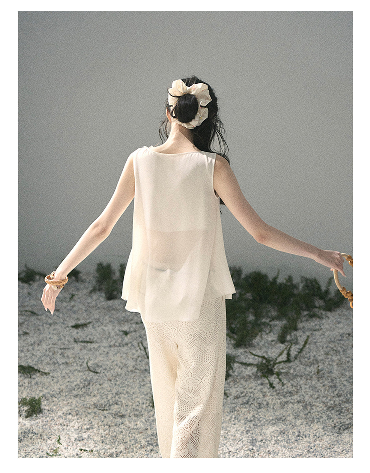 ShaoYeYan Aomalm Mute Rose French 3D Floral Sheer Lace Top