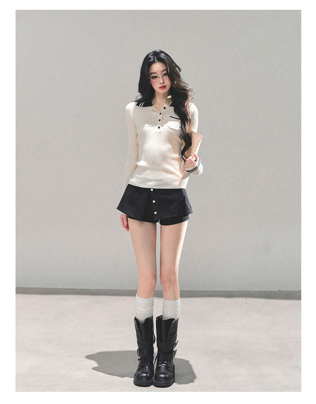 ShaoYeYan Wendy's Letter Long Sleeve Polo Knit Sweater