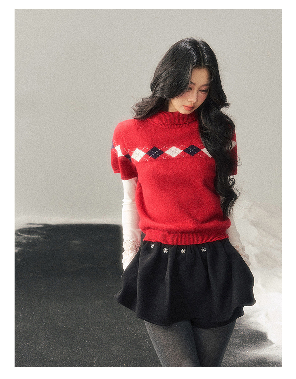 ShaoYeYan Aomalm Snow-Wrapped Christmas Letter Semi-Turtleneck Sweater