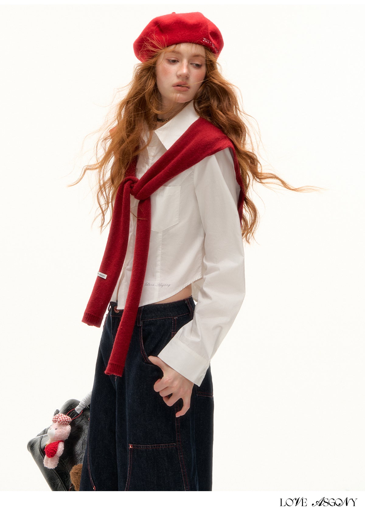 AsGony Solid Color Short Sleeve Embroidered Shirt