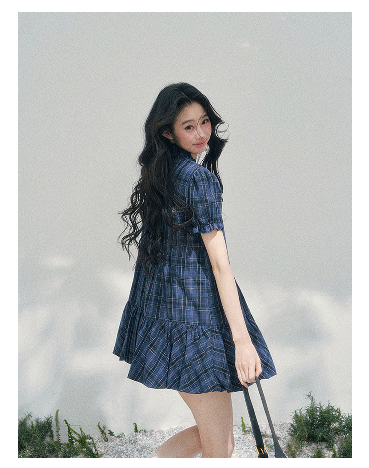 ShaoYeYan Aomalm Simple Skirt with Light Pleats French Bubble Sleeve Dress