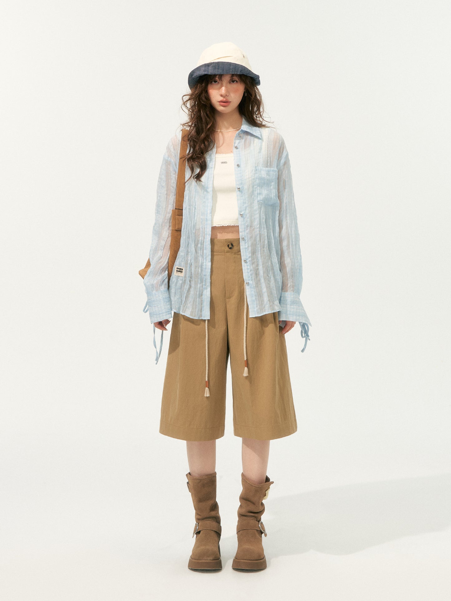 SOMESOWE Pleated Shorts & Sheer Blouse