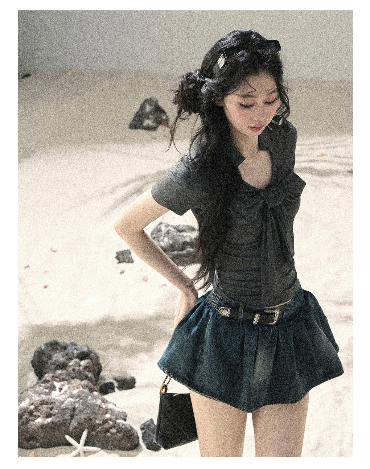 ShaoYeYan Aomalm Wind Brushes the Bow Korean V-Neck Crop Top