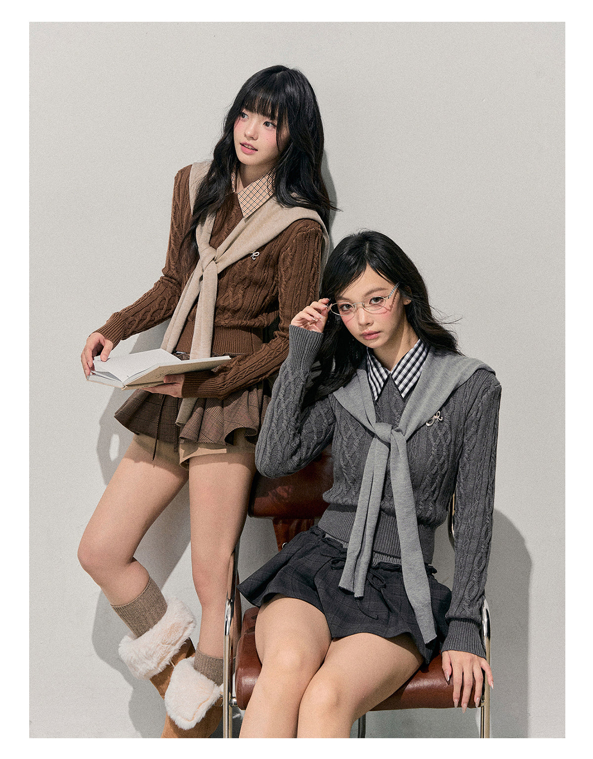 ShaoYeYan Aomalm Unfinished Poem Cable Plaid Sweater