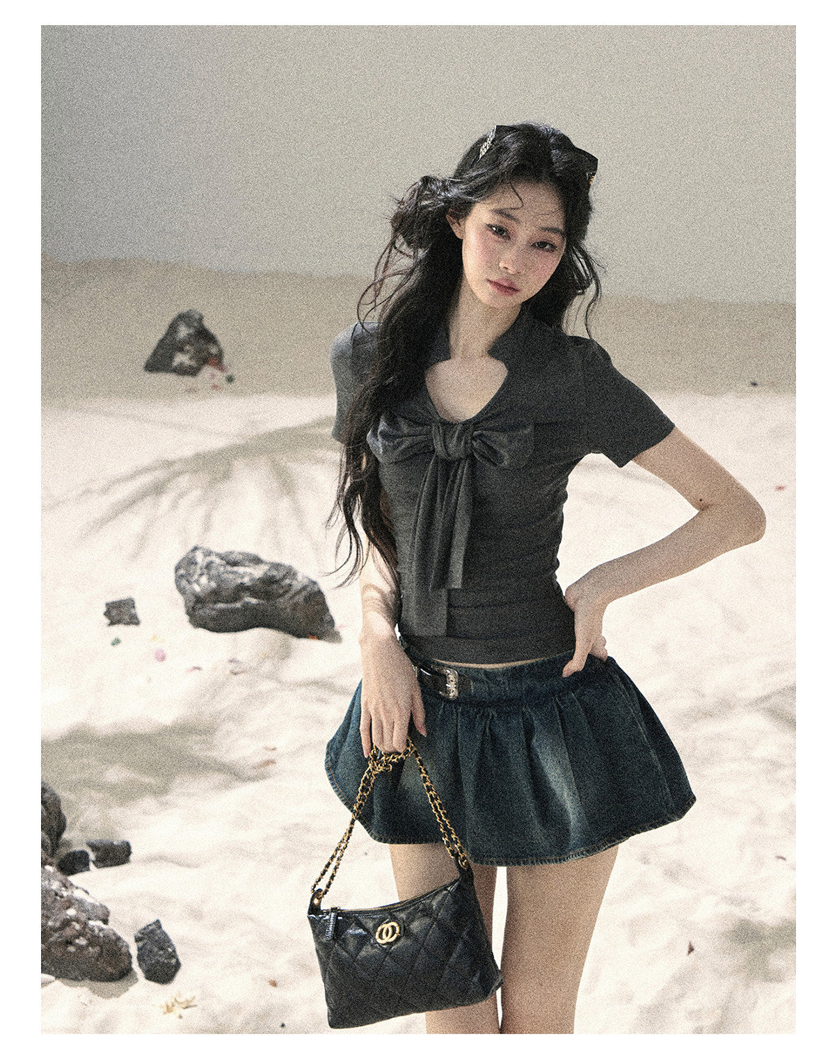 ShaoYeYan Aomalm Wind Brushes the Bow Korean V-Neck Crop Top