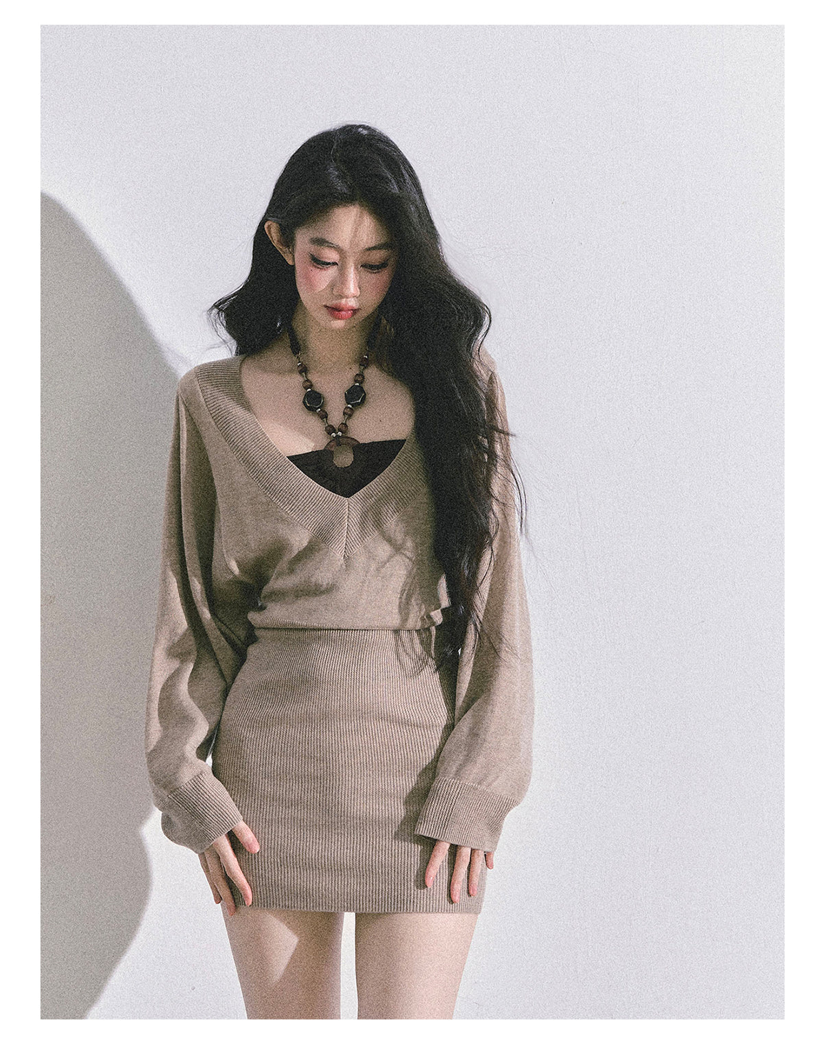 ShaoYeYan Golden Sweetie French Long Sleeve Knit Dress (included innerwear)