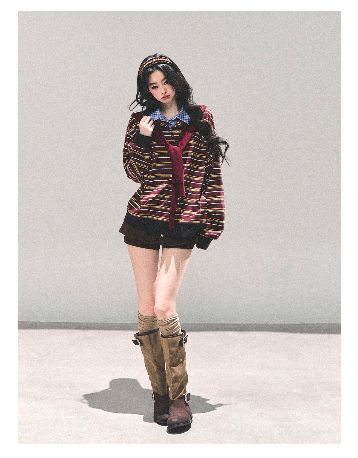 ShaoYeYan Fake Two-Layer Striped Polo Collar T-Shirt