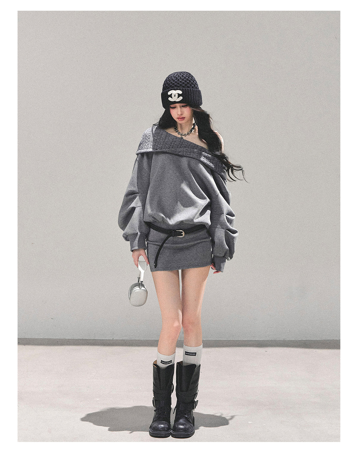 SHAOYEYAN Fake Two-Piece Oversized Hoodie Dress (with belt)
