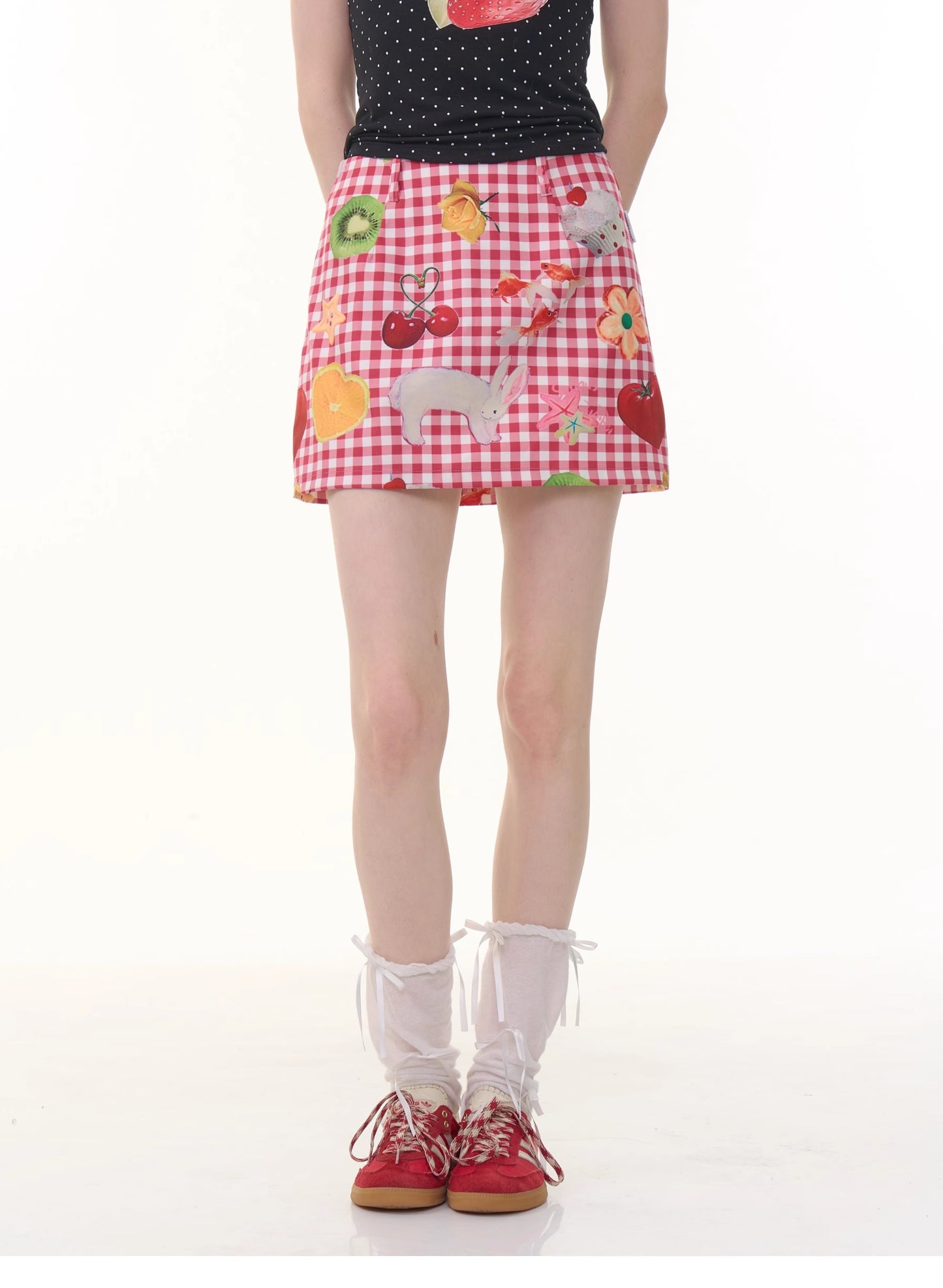 ziziFei Retro Fruit Print Mini Skirt