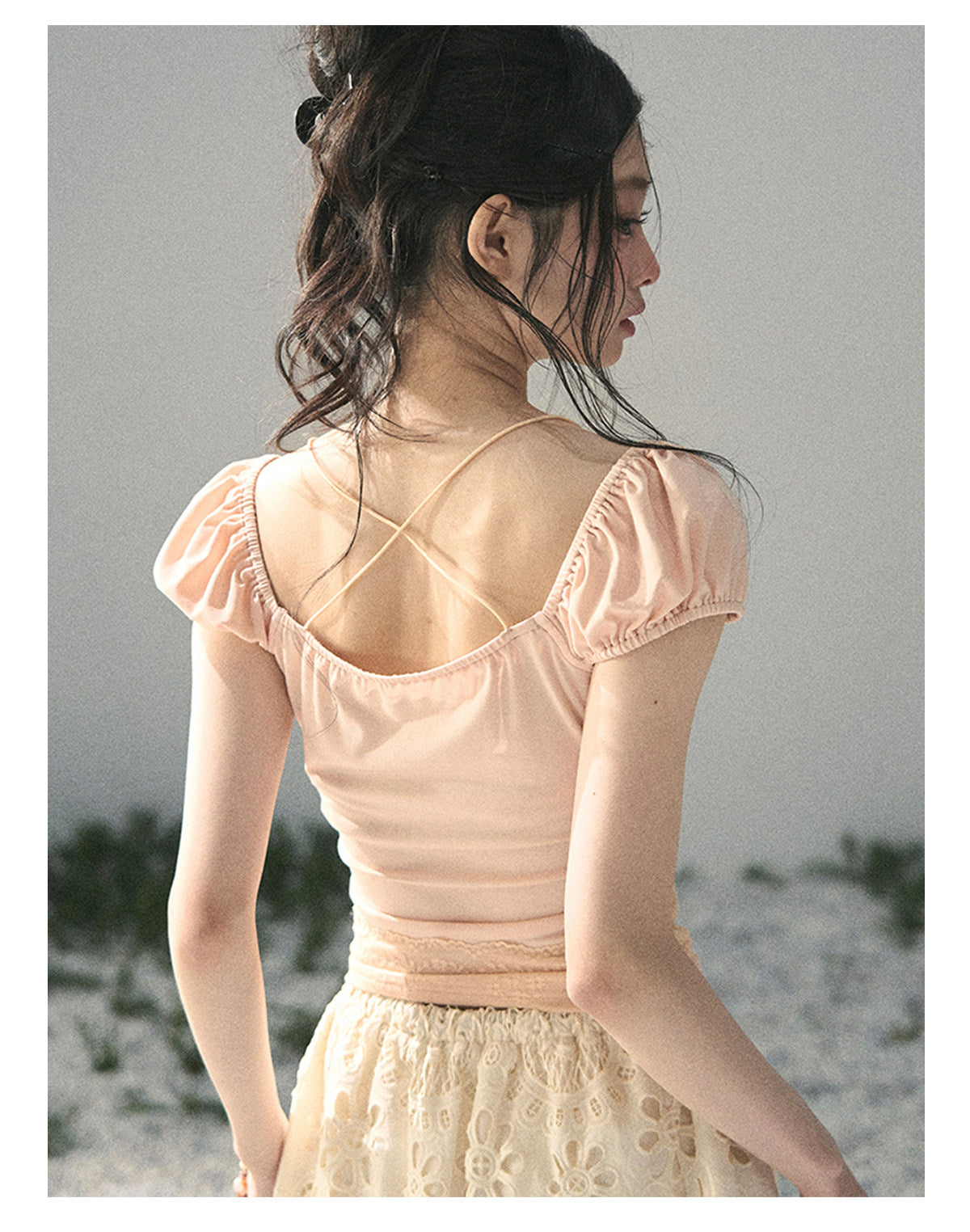 ShaoYeYan Aomalm Dreamlike Reality French Bubble Sleeve Lace Top